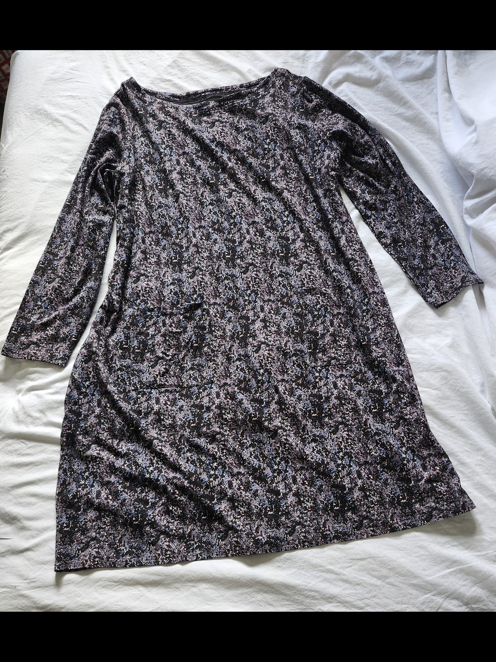 Organic Cotton Long Sleeve Floral Shift Dress - Black & Pink